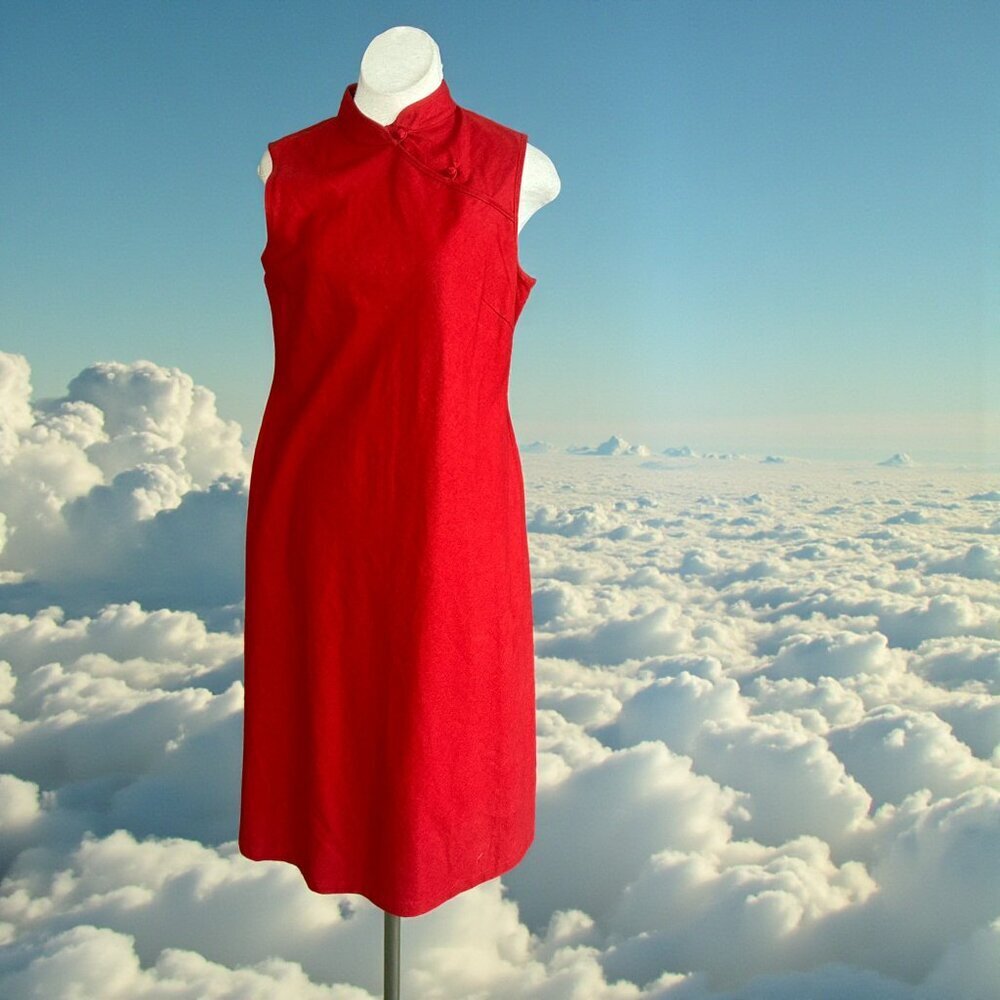 Uniform John Paul Richard Red 100% Linen Mandarin Style Dress Size Large